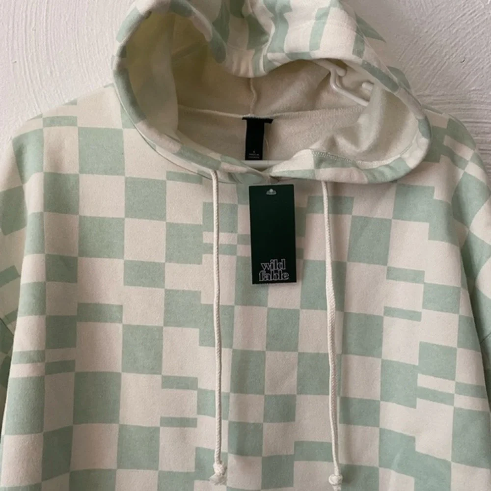 Wild Fable Sweatshirt Women’s Size S Green Checker Hoodie Pull Over Sized - Picture 3 of 11